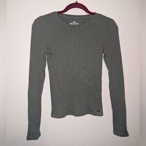 Hollister Army Dark Green Pointelle Long Sleeve Shirt Women's Size Medium